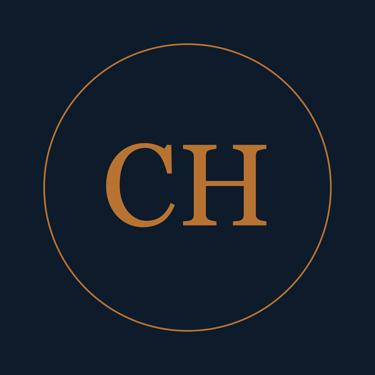Logo Caroline Herrmann, Kupfer auf Dunkelblau